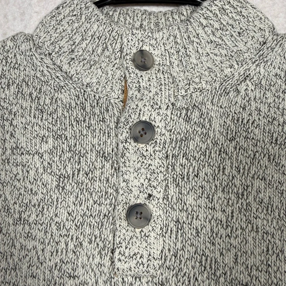 IZOD Mens Marled Knit Button Mock Neck Sweater Grey White Medium